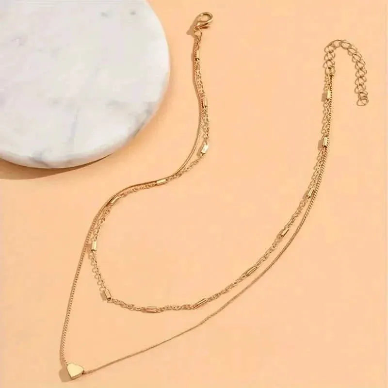 Elegant Simple Double Layer Choker Necklace with Heart Pendant - A-1 Thread Vault