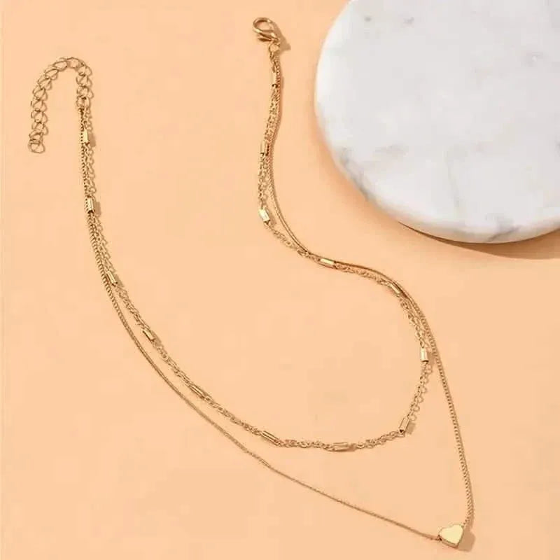 Elegant Simple Double Layer Choker Necklace with Heart Pendant - A-1 Thread Vault