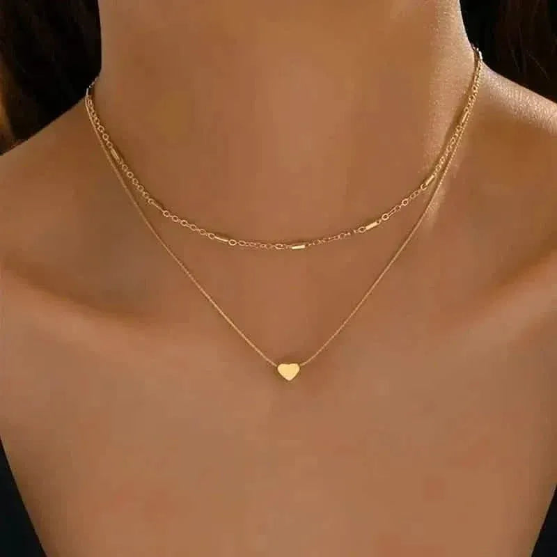 Elegant Simple Double Layer Choker Necklace with Heart Pendant - A-1 Thread Vault