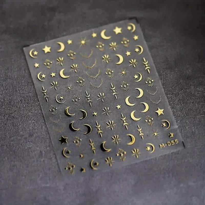 Embossed Three-dimensional Star and Moon Pattern Nail Stickers - A-1 Thread Vault