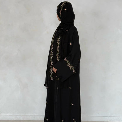 Embroidered Floral Abaya with Matching Hijab(MOA277) - A-1 Thread Vault