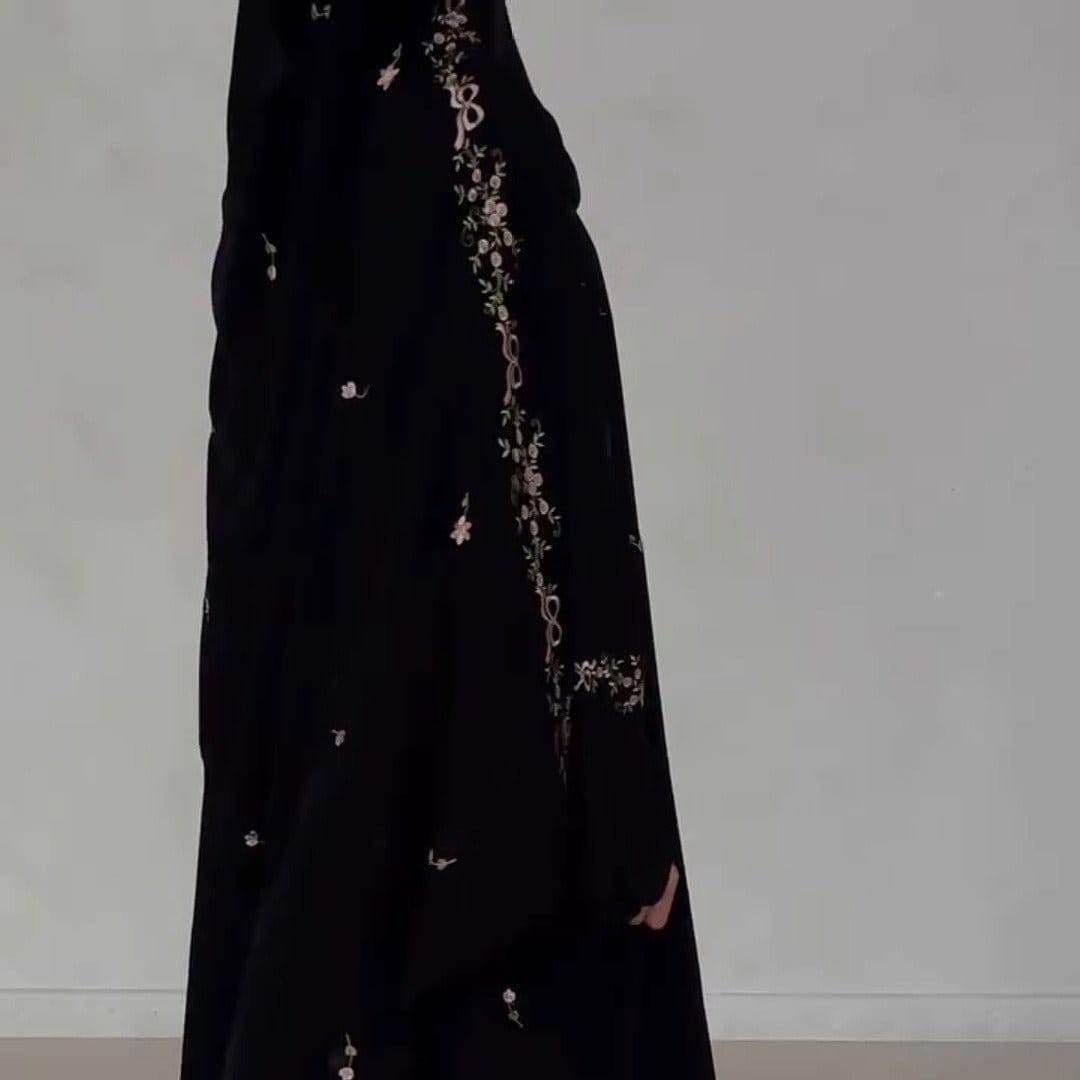 Embroidered Floral Abaya with Matching Hijab(MOA277) - A-1 Thread Vault