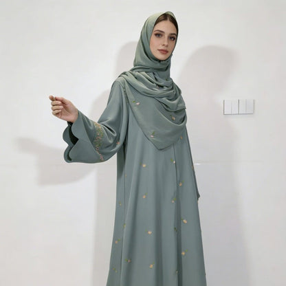 Embroidered Floral Abaya with Matching Hijab(MOA277) - A-1 Thread Vault