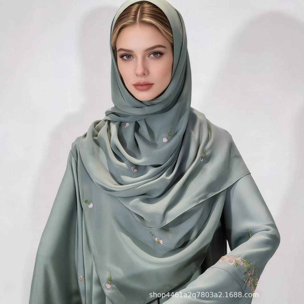 Embroidered Floral Abaya with Matching Hijab(MOA277) - A-1 Thread Vault