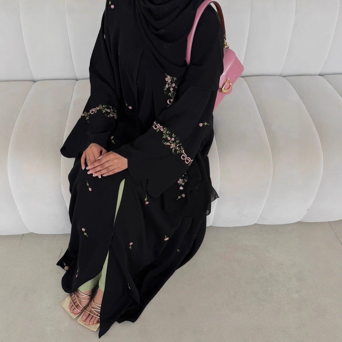 Embroidered Floral Abaya with Matching Hijab(MOA277) - A-1 Thread Vault