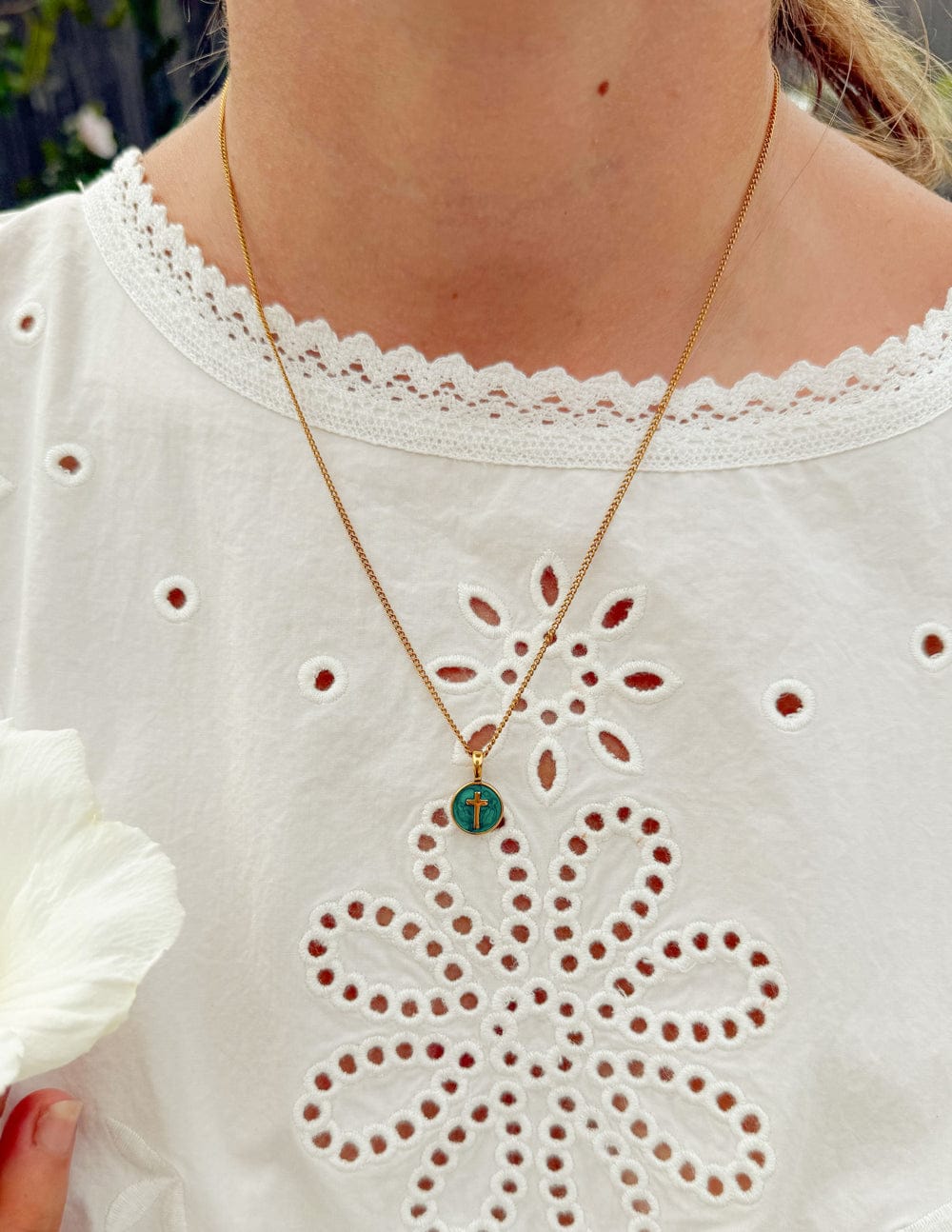Emerald Agape Cross Pendant Necklace - A-1 Thread Vault