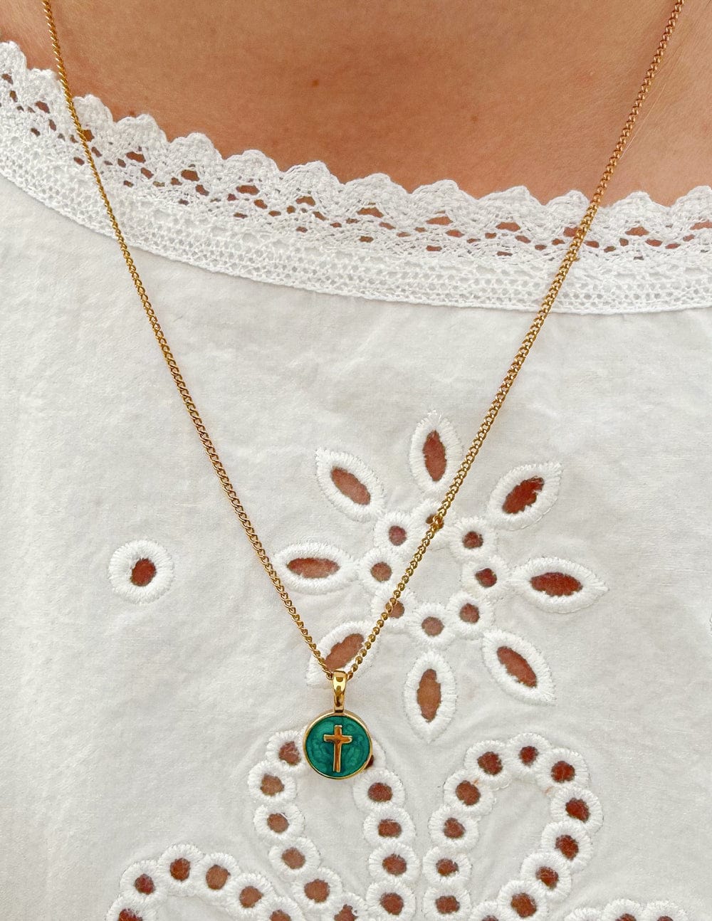 Emerald Agape Cross Pendant Necklace - A-1 Thread Vault