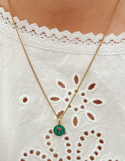 Emerald Agape Cross Pendant Necklace - A-1 Thread Vault