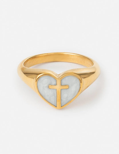 Enamel Heart Cross Ring - A-1 Thread Vault