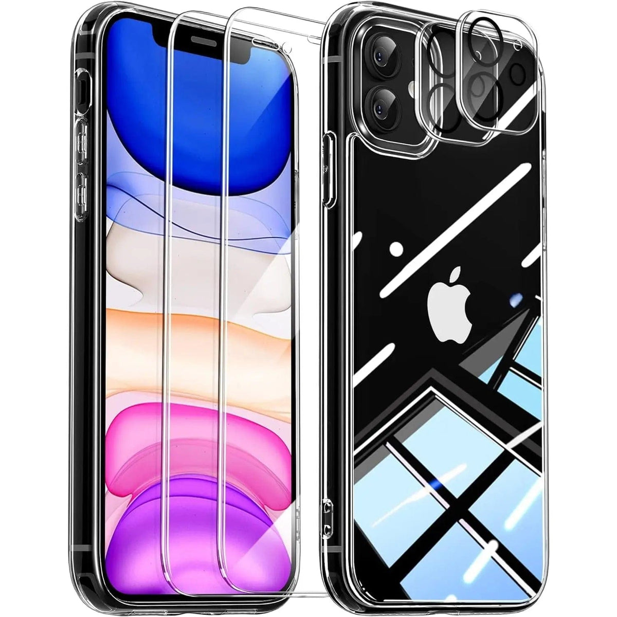 Entronix Bundle Compatible with iPhone 11 - [Hard Back] Clear Case, 2 Clear Screen Protector & 2 Camera Lens Protectors - A-1 Thread Vault