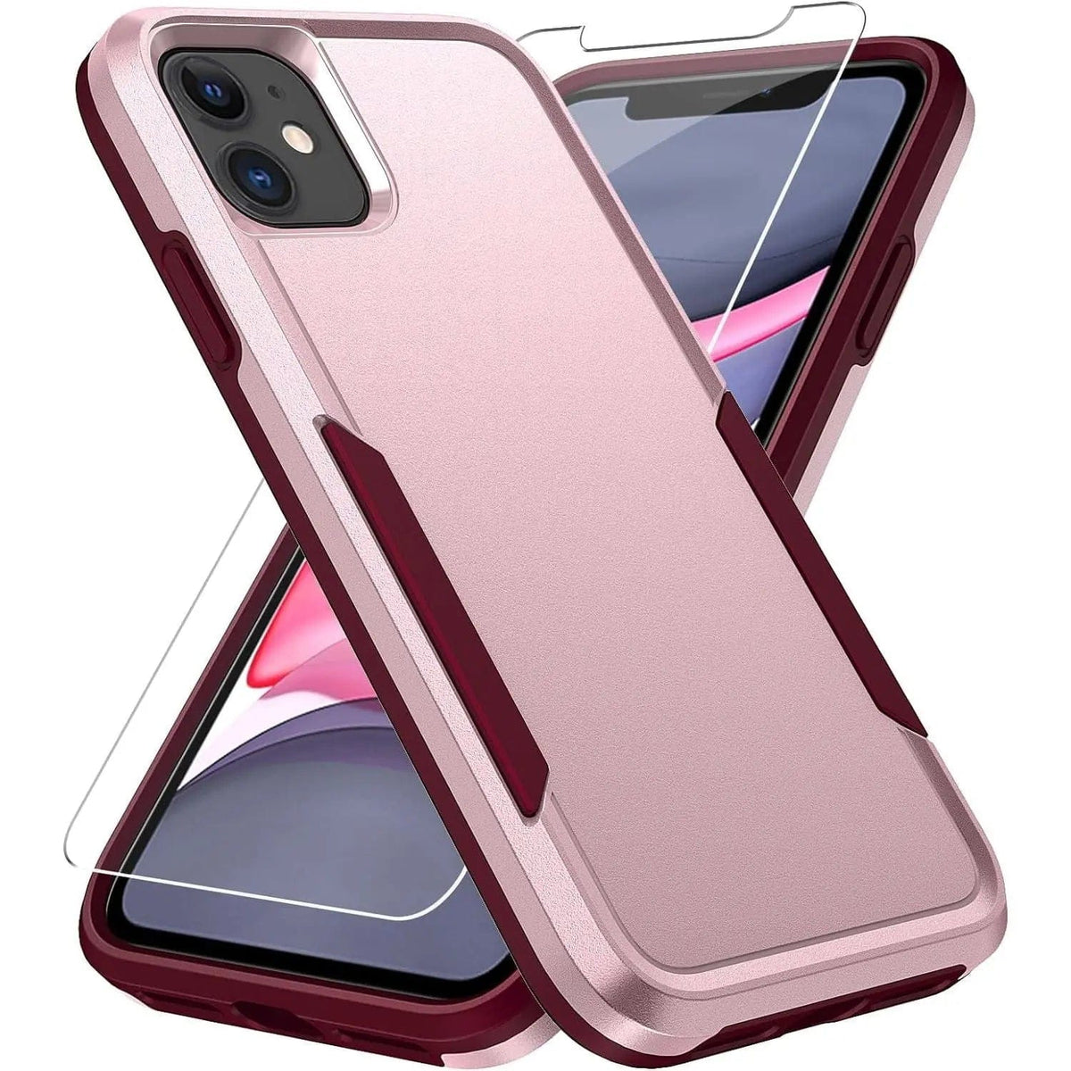 Entronix Bundle Compatible with iPhone 11 - Soft-Touch Dual-Layer Case & 1 Clear Screen Protector - A-1 Thread Vault