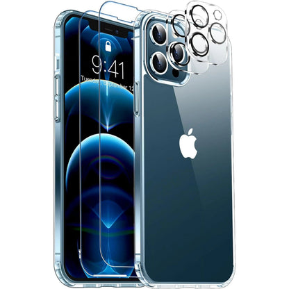 Entronix Bundle Compatible with iPhone 12 Pro - [Hard Back] Clear Case, 2 Clear Screen Protector & 2 Camera Lens Protectors - A-1 Thread Vault