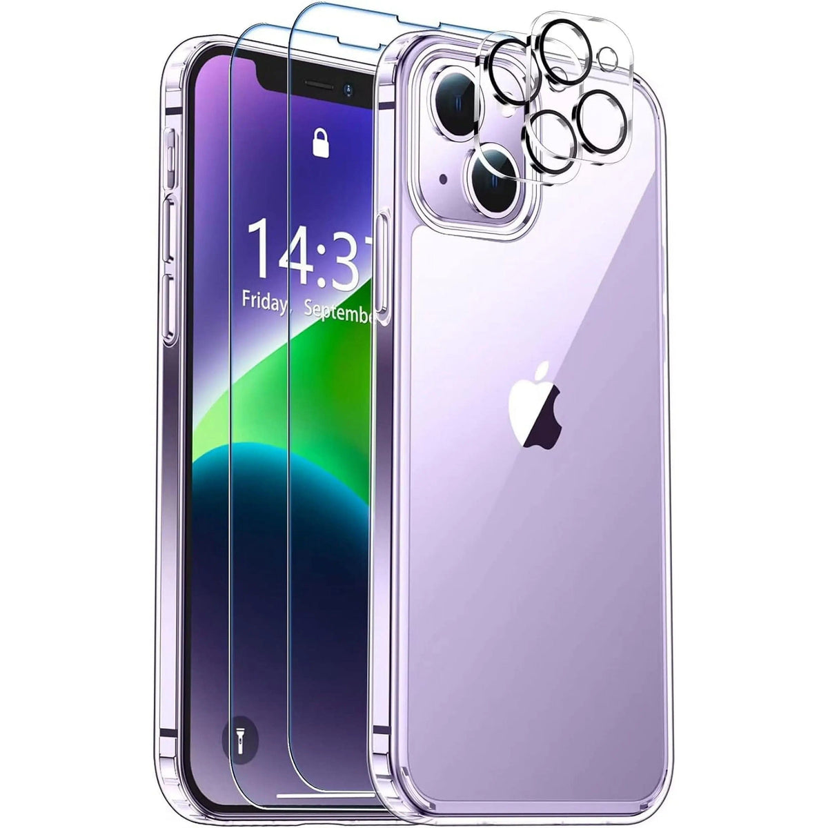 Entronix Bundle Compatible with iPhone 13 Mini - [Hard Back] Clear Case, 2 Clear Screen Protector & 2 Camera Lens Protectors - A-1 Thread Vault