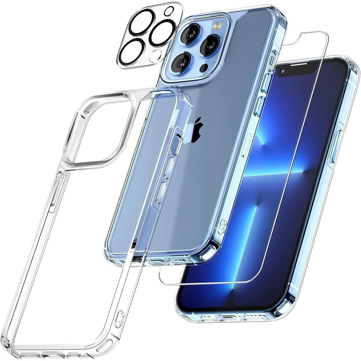 Entronix Bundle Compatible with iPhone 13 Pro - [Hard Back] Clear Case, 1 Clear Screen Protector & 1 Camera Lens Protector - A-1 Thread Vault