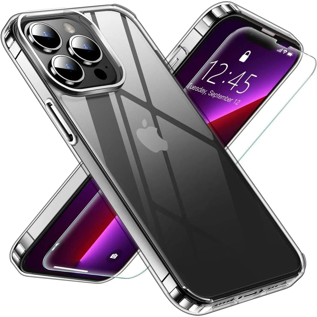 Entronix Bundle Compatible with iPhone 13 Pro - [Hard Back] Clear Case & 1 Clear Screen Protector - A-1 Thread Vault
