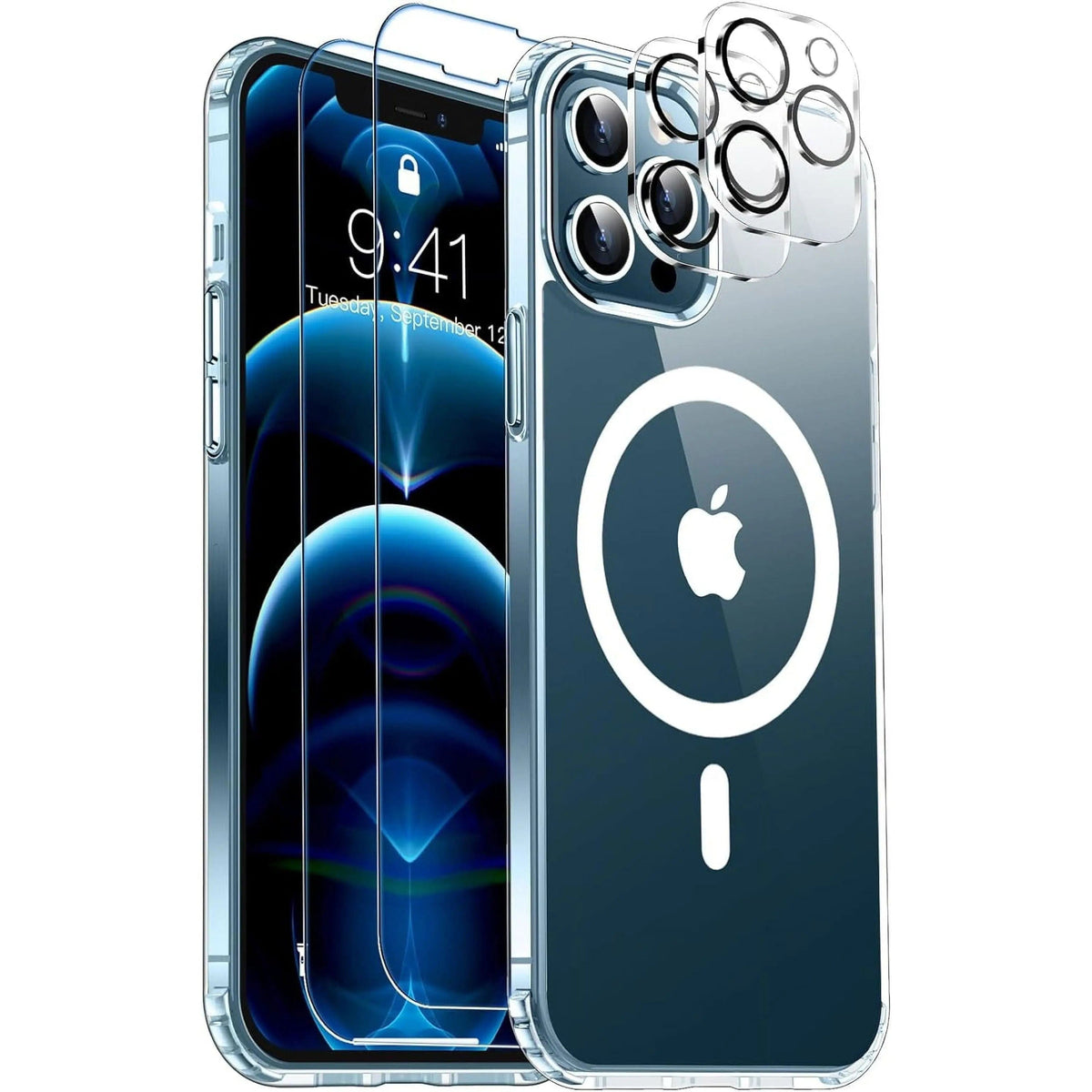 Entronix Bundle Compatible with iPhone 13 Pro - [Magnetic] Clear Case, 2 Clear Screen Protectors & 2 Camera Lens Protectors - A-1 Thread Vault