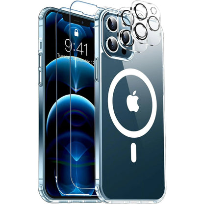 Entronix Bundle Compatible with iPhone 13 Pro - [Magnetic] Clear Case, 2 Clear Screen Protectors & 2 Camera Lens Protectors - A-1 Thread Vault