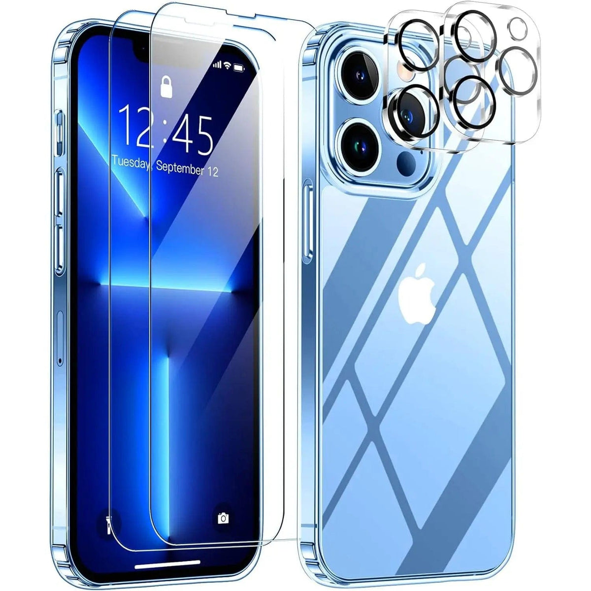 Entronix Bundle Compatible with iPhone 13 Pro Max - [Hard Back] Clear Case, 2 Clear Screen Protector & 2 Camera Lens Protectors - A-1 Thread Vault