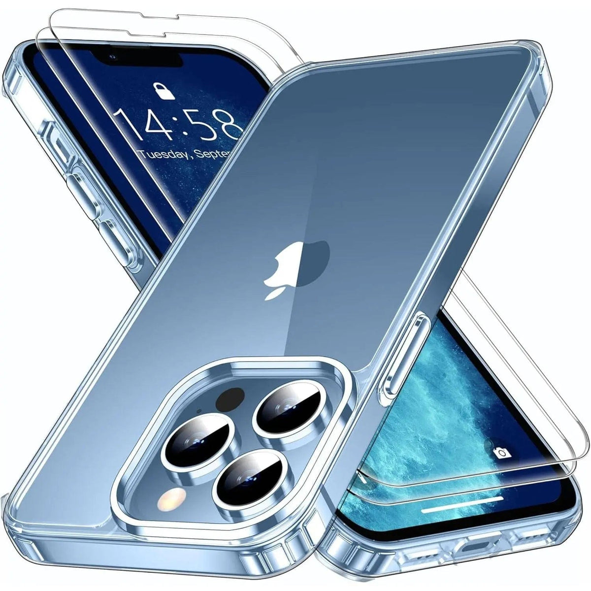 Entronix Bundle Compatible with iPhone 13 Pro Max - [Hard Back] Clear Case & 2 Clear Screen Protectors - A-1 Thread Vault