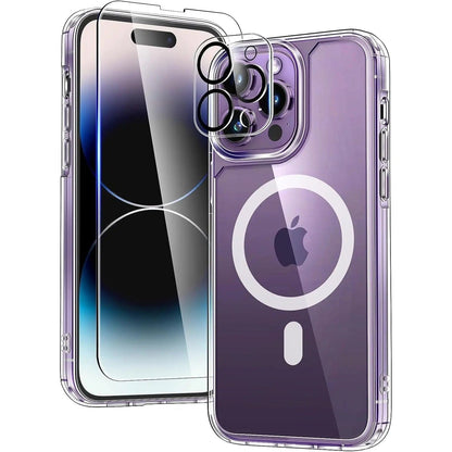 Entronix Bundle Compatible with iPhone 14 Pro - [Magnetic] Clear Case, 1 Clear Screen Protector & 1 Camera Lens Protectors - A-1 Thread Vault