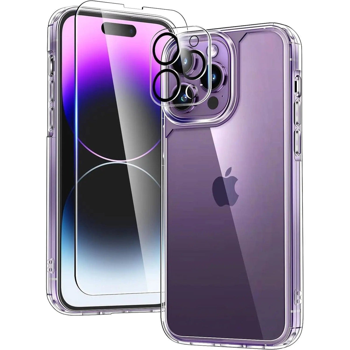 Entronix Bundle Compatible with iPhone 14 Pro Max - [Hard Back] Clear Case, 1 Clear Screen Protector & 1 Camera Lens Protector - A-1 Thread Vault