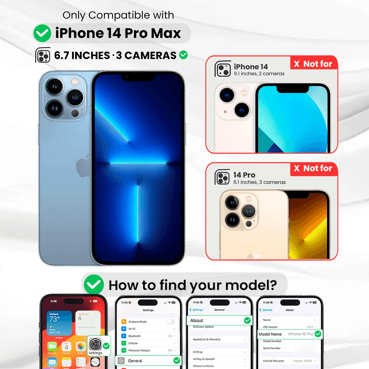 Entronix Bundle Compatible with iPhone 14 Pro Max - [Hard Back] Clear Case, 2 Clear Screen Protector & 2 Camera Lens Protectors - A-1 Thread Vault