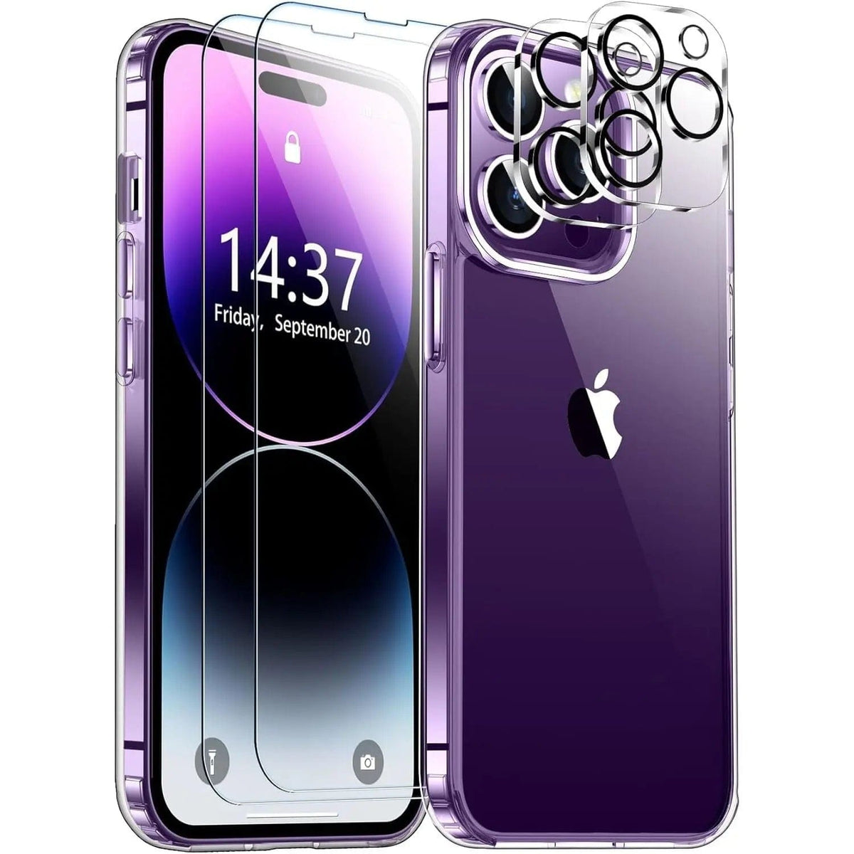 Entronix Bundle Compatible with iPhone 14 Pro Max - [Hard Back] Clear Case, 2 Clear Screen Protector & 2 Camera Lens Protectors - A-1 Thread Vault