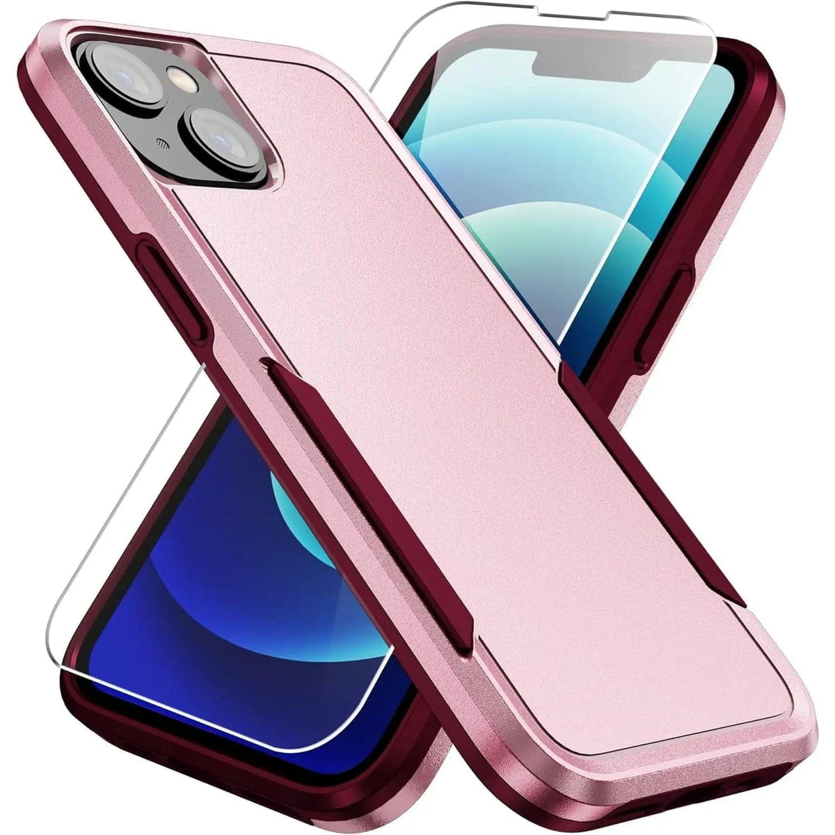Entronix Bundle Compatible with iPhone 14 - Soft-Touch Dual-Layer Case & 1 Clear Screen Protector - A-1 Thread Vault