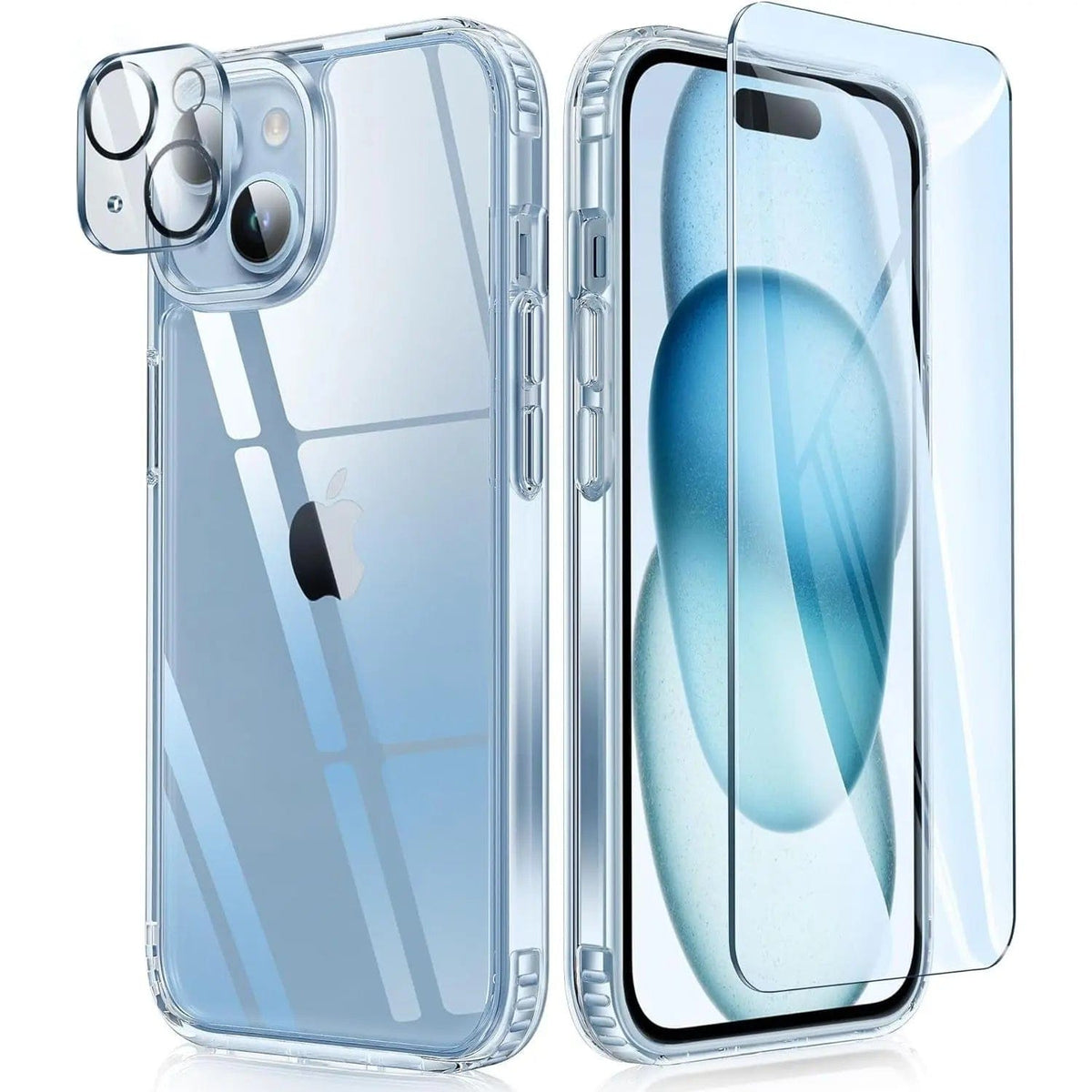 Entronix Bundle Compatible with iPhone 15 - [Hard Back] Clear Case, 1 Clear Screen Protector & 1 Camera Lens Protector - A-1 Thread Vault