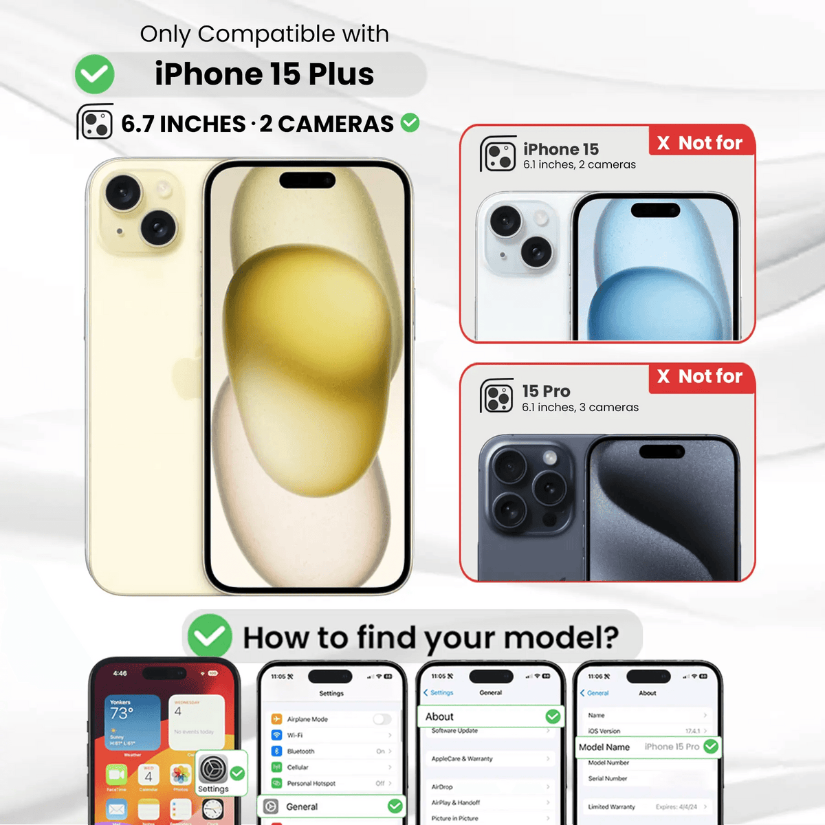 Entronix Bundle Compatible with iPhone 15 Plus - Soft-Touch Dual-Layer Case & 1 Clear Screen Protector - A-1 Thread Vault