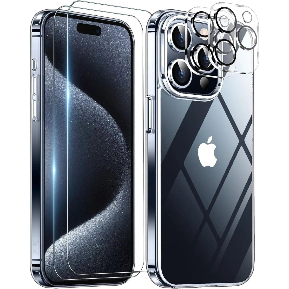 Entronix Bundle Compatible with iPhone 15 Pro - [Hard Back] Clear Case, 2 Clear Screen Protector & 2 Camera Lens Protectors - A-1 Thread Vault