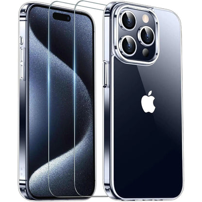 Entronix Bundle Compatible with iPhone 15 Pro - [Hard Back] Clear Case & 2 Clear Screen Protectors - A-1 Thread Vault
