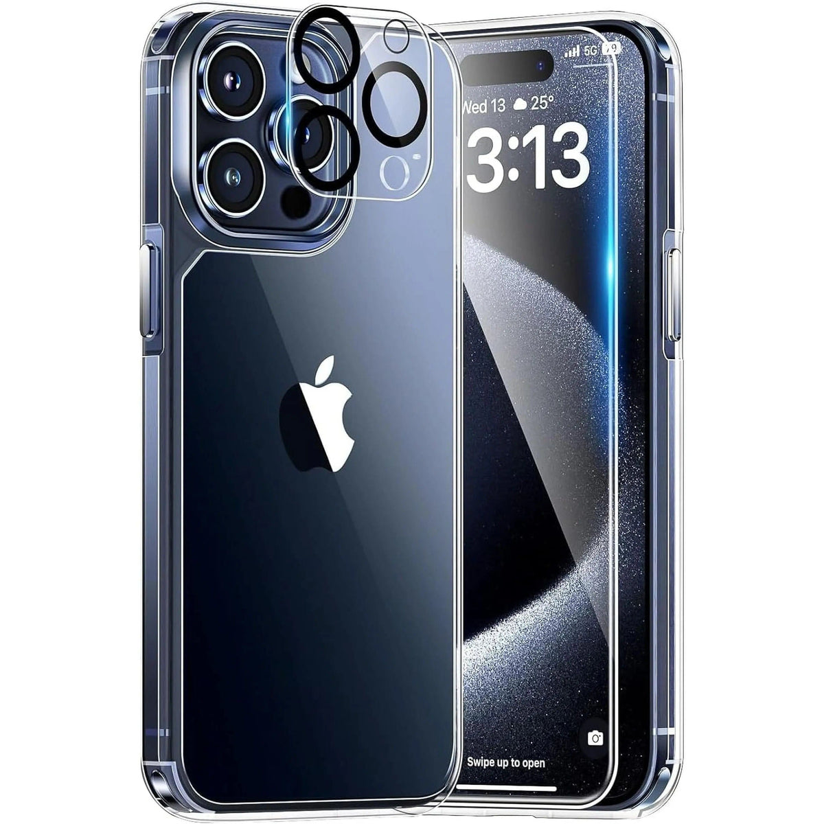 Entronix Bundle Compatible with iPhone 15 Pro Max - [Hard Back] Clear Case, 1 Clear Screen Protector & 1 Camera Lens Protector - A-1 Thread Vault