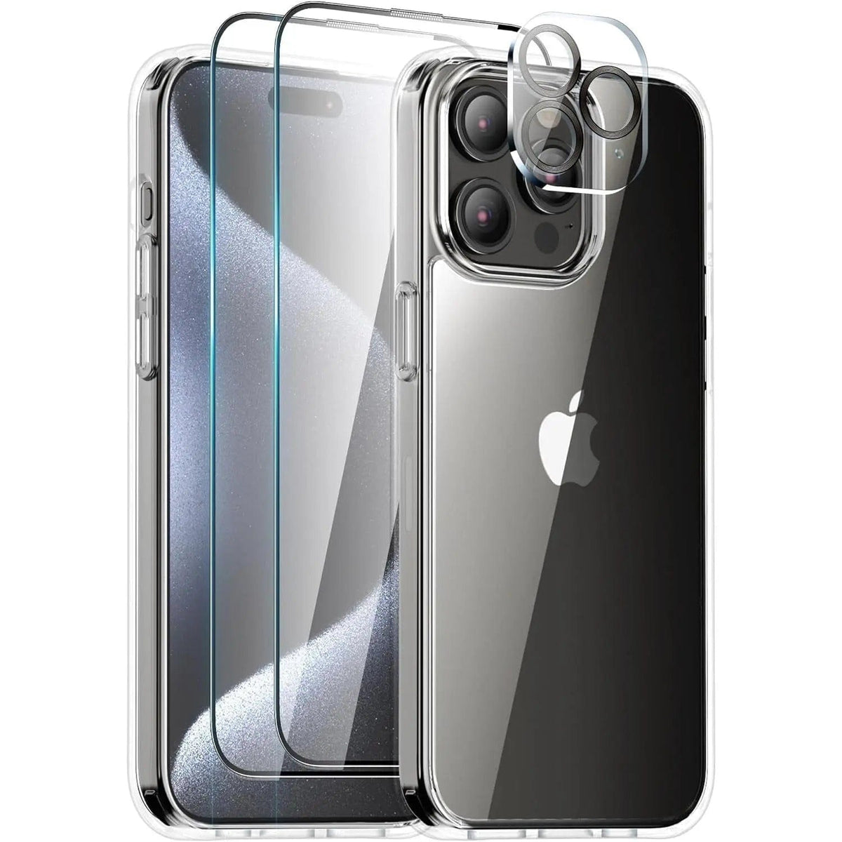 Entronix Bundle Compatible with iPhone 15 Pro Max - [Hard Back] Clear Case, 2 Clear Screen Protector & 1 Camera Lens Protector - A-1 Thread Vault