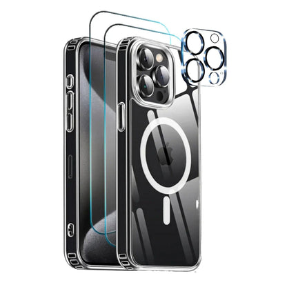 Entronix Bundle Compatible with iPhone 15 Pro Max - [Magnetic] Clear Case, 2 Clear Screen Protectors & 1 Camera Lens Protector - A-1 Thread Vault