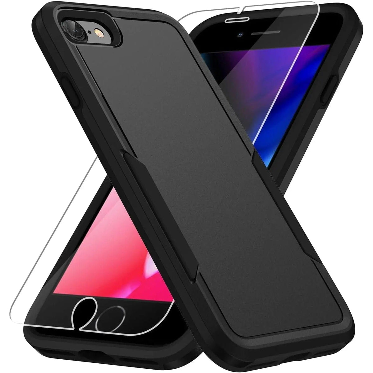 Entronix Bundle Compatible with iPhone 8/7/SE (2nd Gen) - Soft-Touch Dual-Layer Case & 1 Clear Screen Protector - A-1 Thread Vault