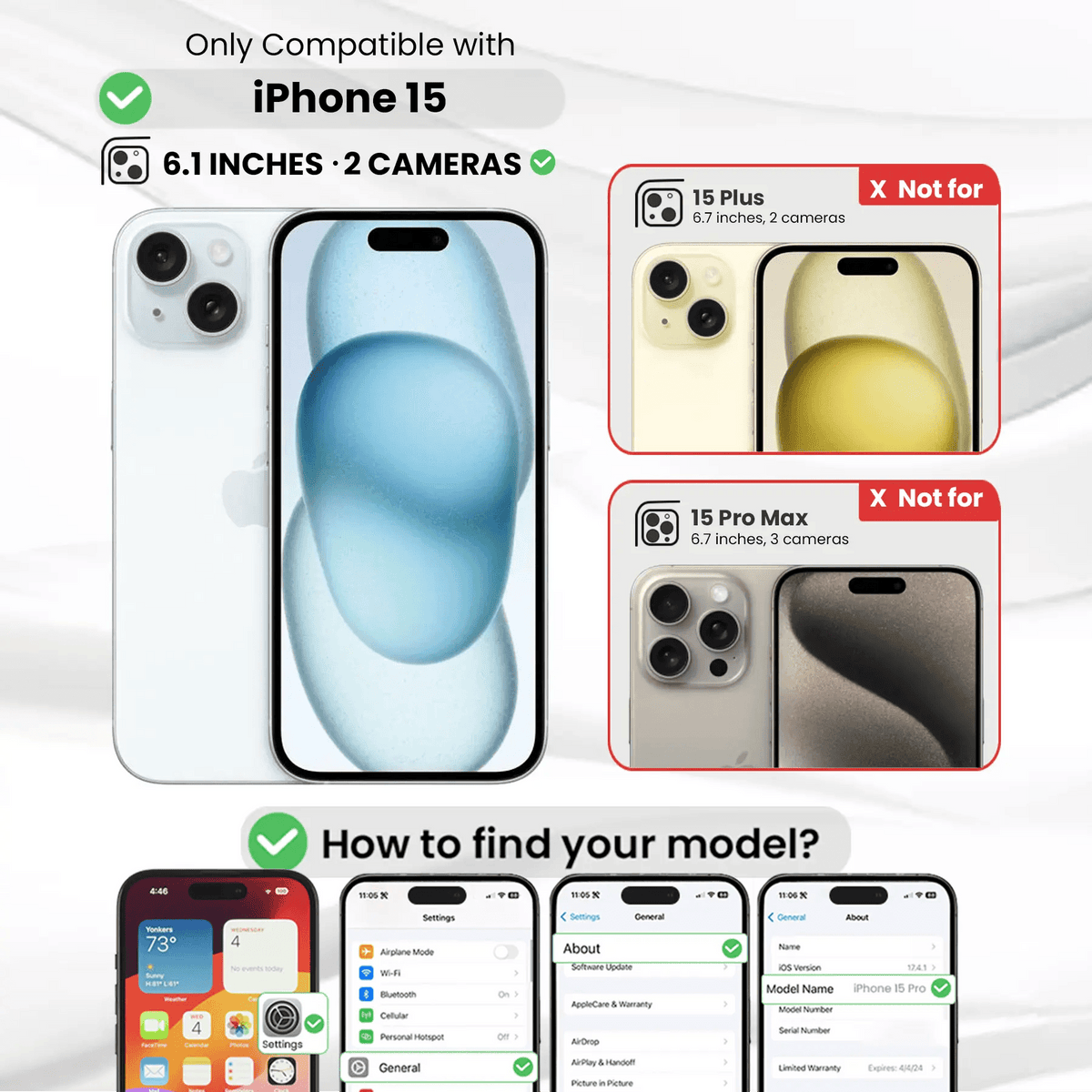 Entronix Case Compatible with iPhone 15 - [Hard Back] Slim Clear - A-1 Thread Vault