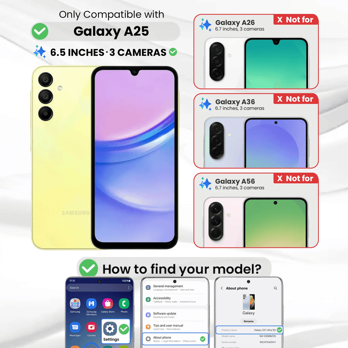 Entronix Clear Screen Protector Compatible with Galaxy A25 - 3-Piece Combo - A-1 Thread Vault