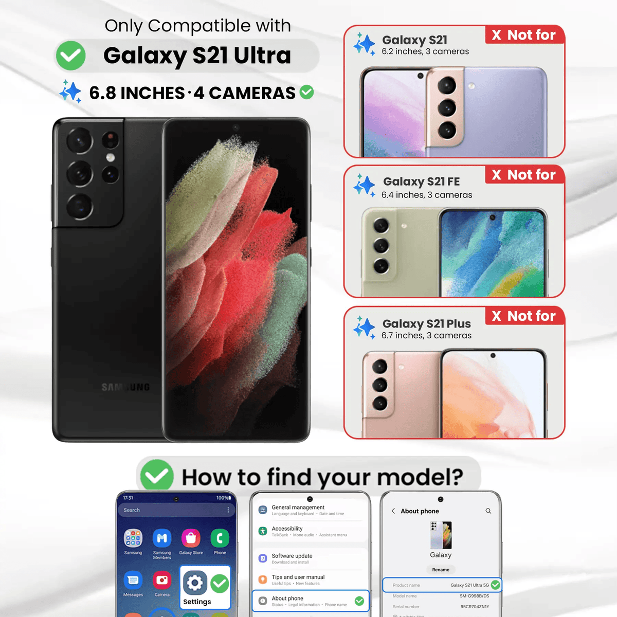 Entronix Clear Screen Protector Compatible with Galaxy S21 Ultra - 3-Piece Combo - A-1 Thread Vault