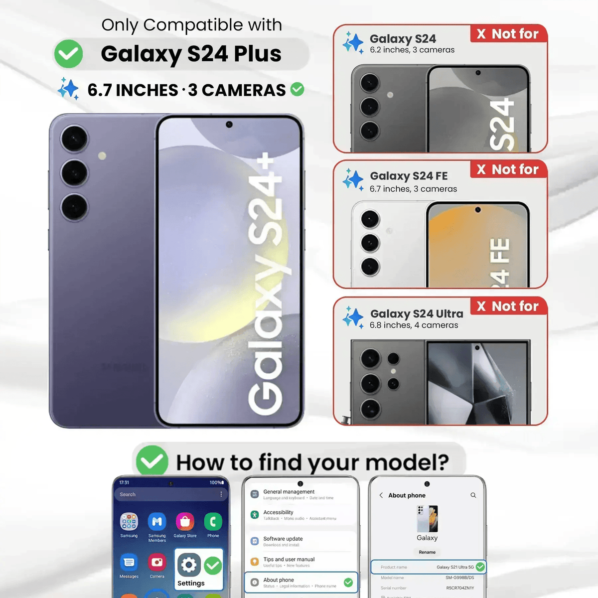 Entronix Clear Screen Protector Compatible with Galaxy S24 Plus - 3-Piece Combo - A-1 Thread Vault