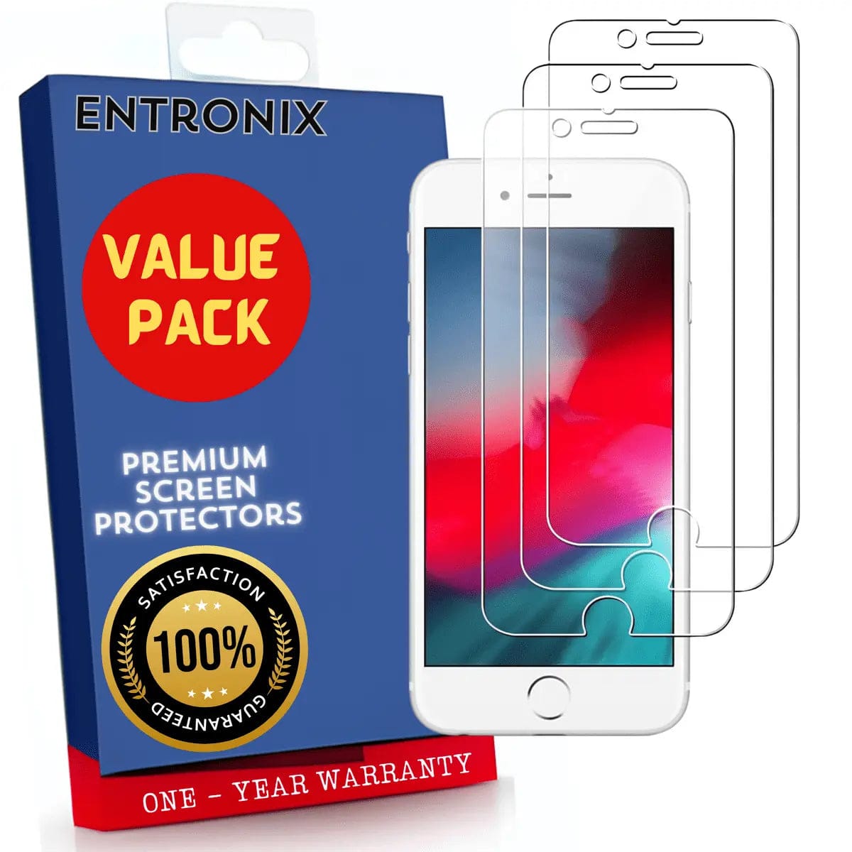 Entronix Clear Screen Protector Compatible with iPhone 8/7/SE (2nd Gen) - 3-Piece Combo - A-1 Thread Vault
