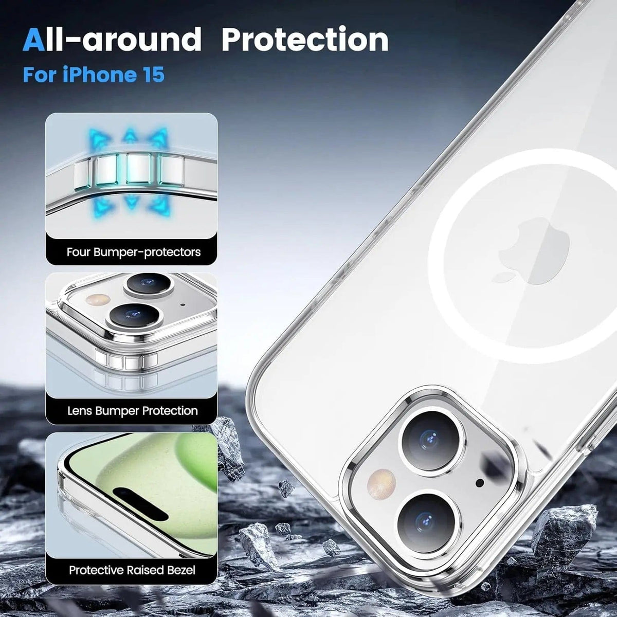 Entronix [Magnetic] Case Compatible with iPhone 15 - [Hard Back] Slim Clear - A-1 Thread Vault