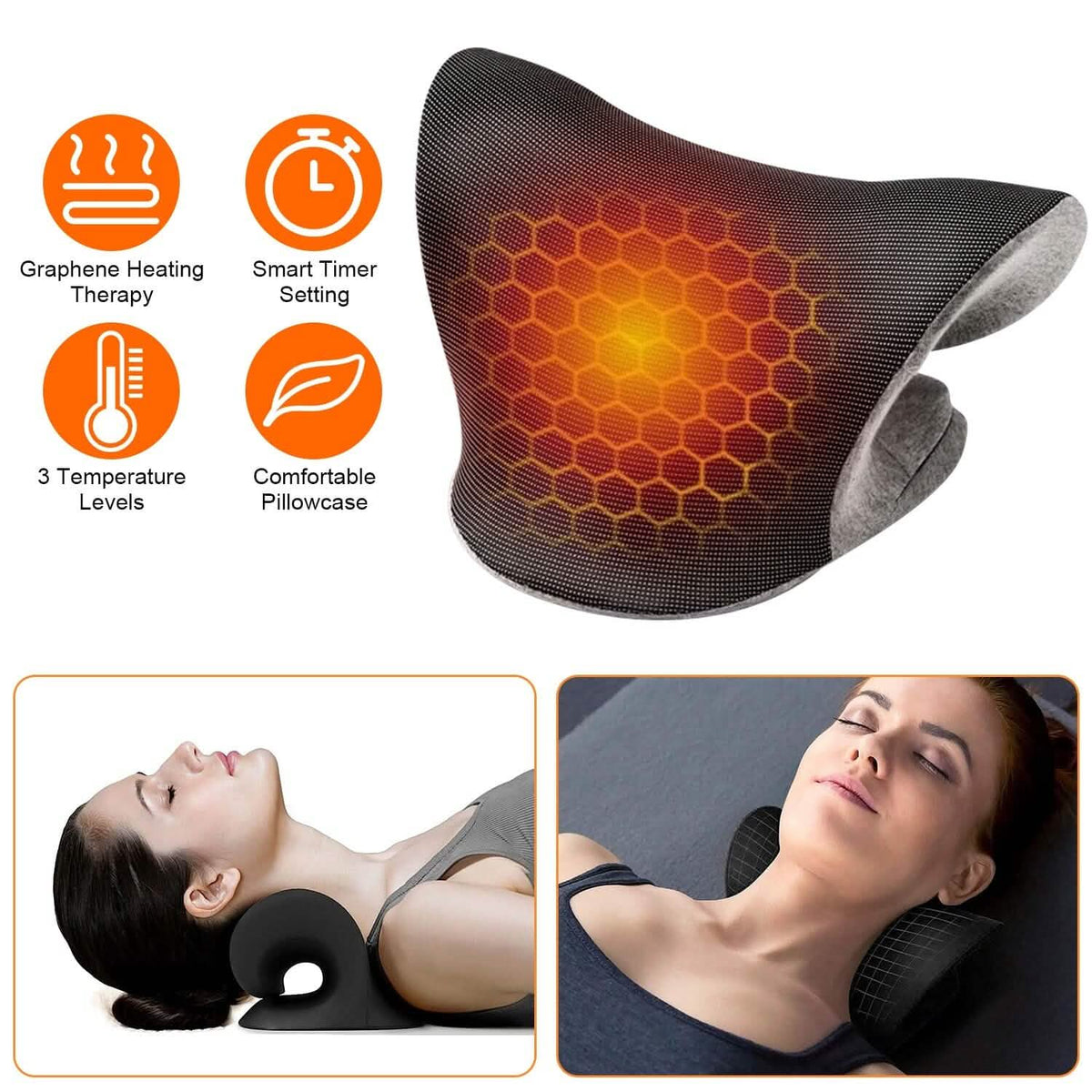 Ergonomic Heated Neck Stretcher Cervical Traction Therapy Pillow with Graphene Heating Pad - A-1 Thread Vault