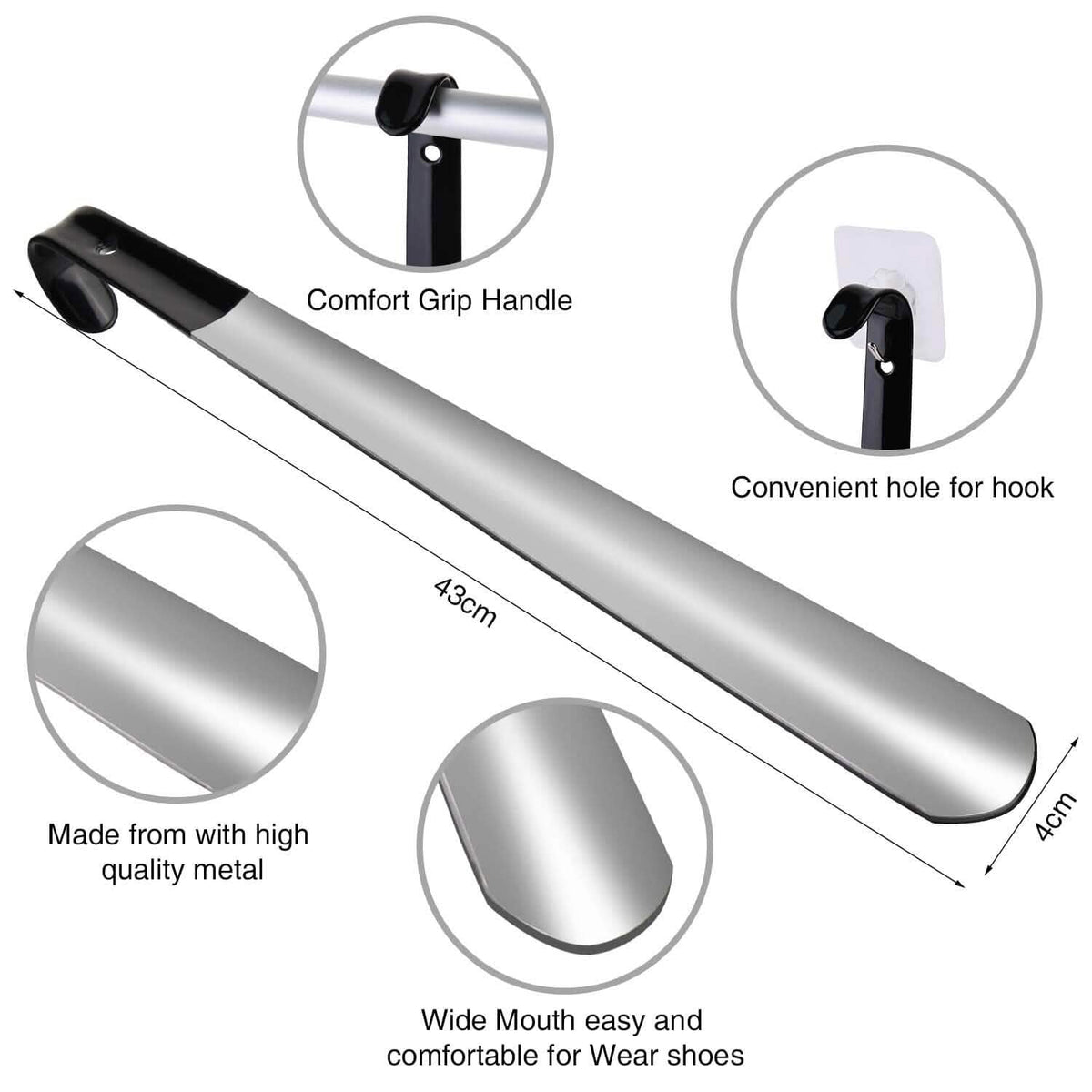 Ergonomic Stainless Steel Easy Grip Long Handle Shoe Horn - A-1 Thread Vault