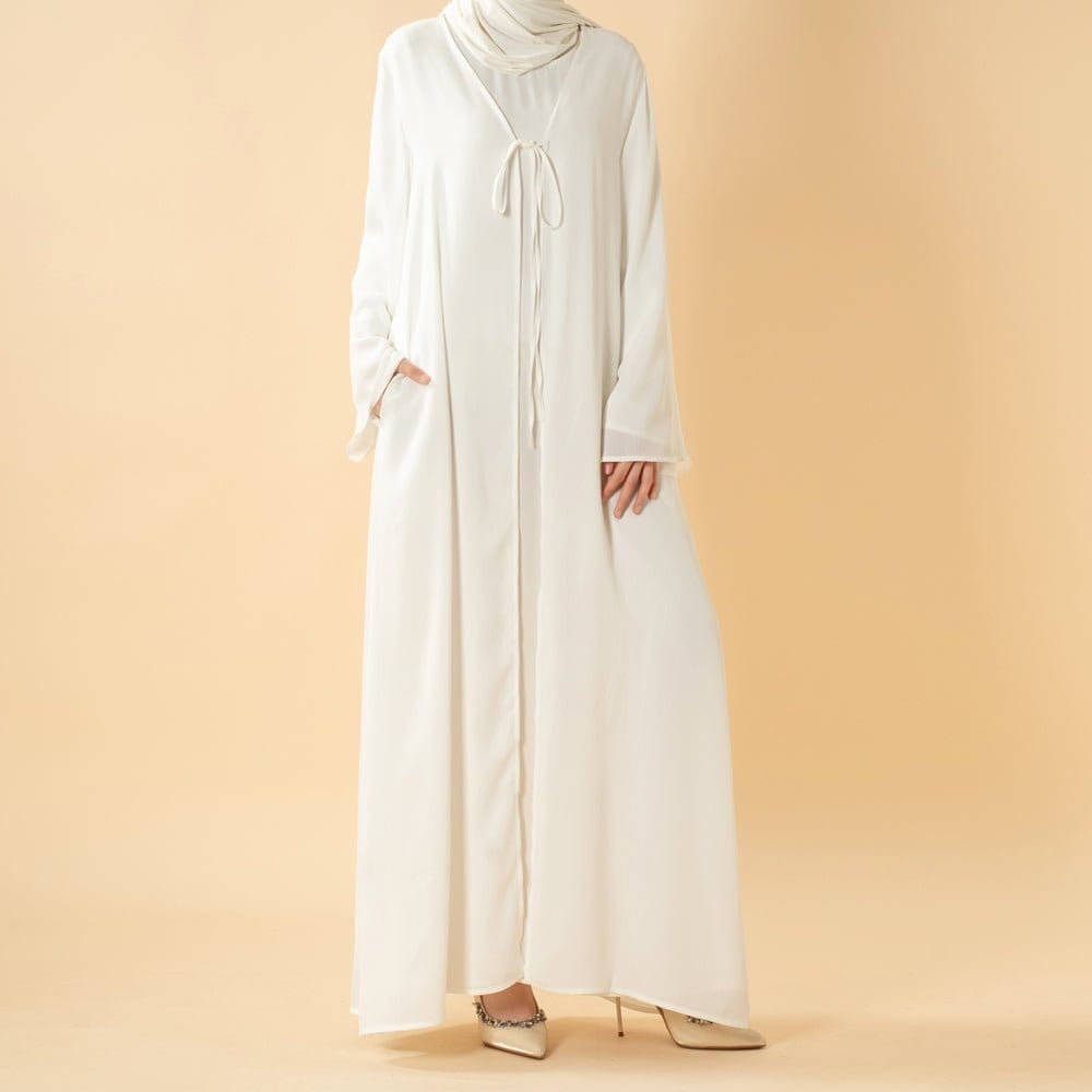Essential Zoom Open Front Abaya with Tie Closure & Pockets (MOA309) - A-1 Thread Vault