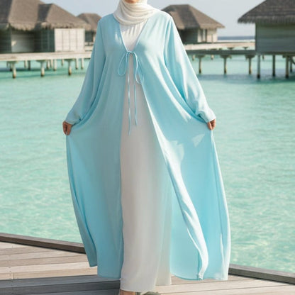 Essential Zoom Open Front Abaya with Tie Closure & Pockets (MOA309) - A-1 Thread Vault