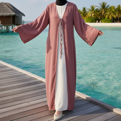 Essential Zoom Open Front Abaya with Tie Closure & Pockets (MOA309) - A-1 Thread Vault