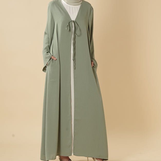 Essential Zoom Open Front Abaya with Tie Closure & Pockets (MOA309) - A-1 Thread Vault