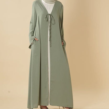 Essential Zoom Open Front Abaya with Tie Closure & Pockets (MOA309) - A-1 Thread Vault
