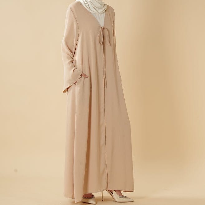 Essential Zoom Open Front Abaya with Tie Closure & Pockets (MOA309) - A-1 Thread Vault